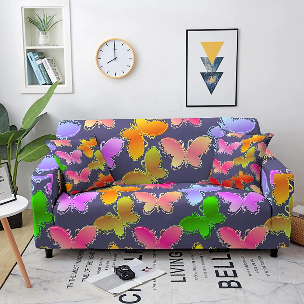 

Эластичный чехол для дивана с бабочками, чехол для дивана с цветочным принтом, растягивающийся чехол для дивана на 1/2/3/4 места, универсальный размер, чехол для дивана, моющийся