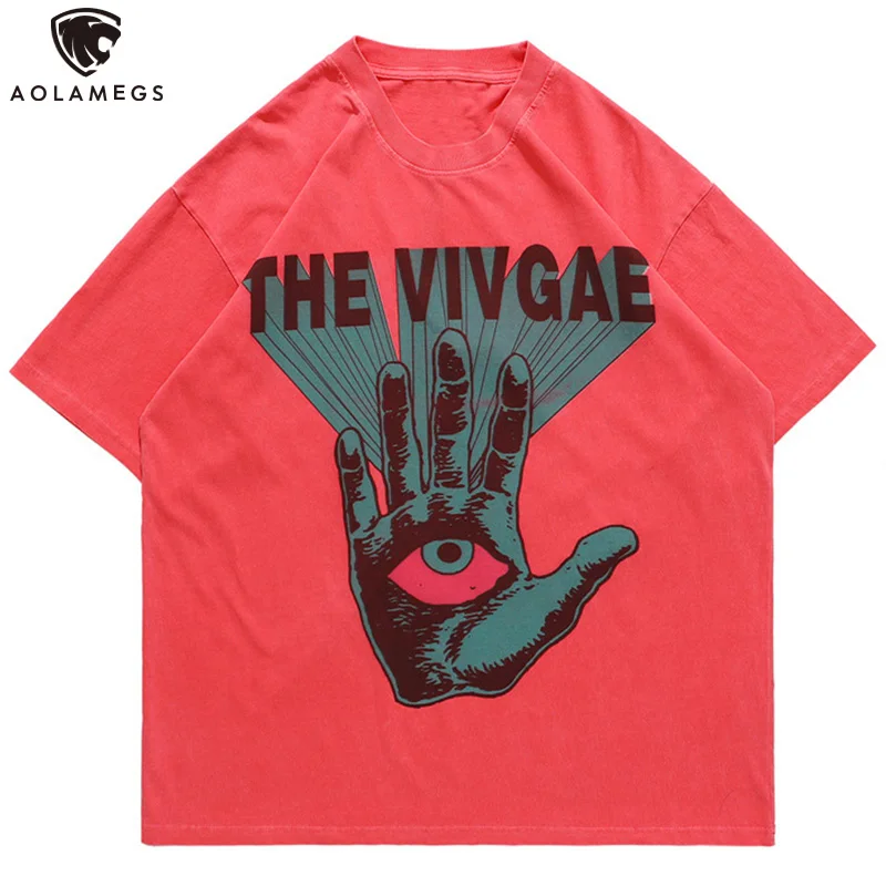 

Aolamegs Men's Oversized T-Shirts One-eyed Handprint Graphic T Shirt Summer Harajuku Punk Style Loose Top Tees Casual Streetwear