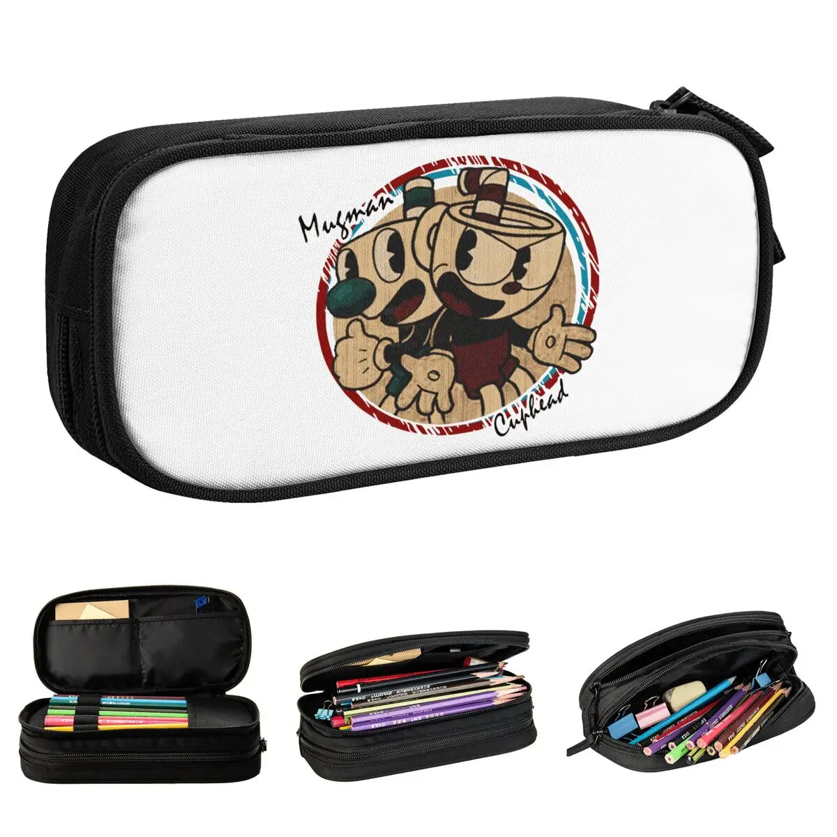 Cases Lovely Game Mugman Cup Mouse Animation Gamer Pen Box Bags For Student Big Capacity Gift Pencil Pouch