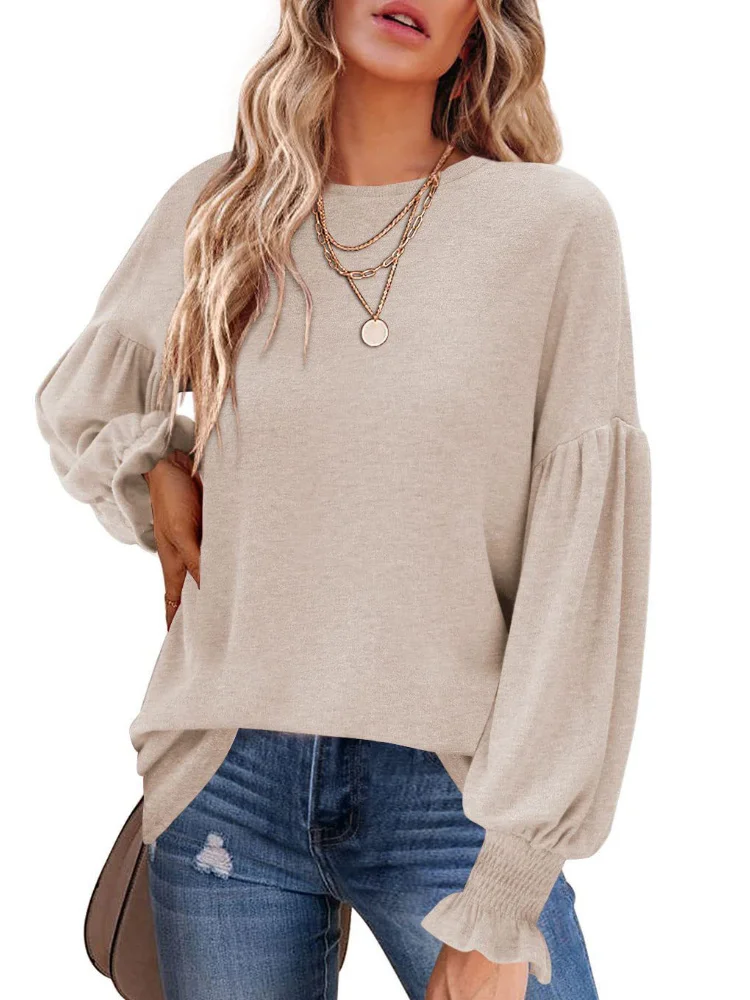 

Women Lantern Long Sleeve Solid Lightweight Sweatshirt