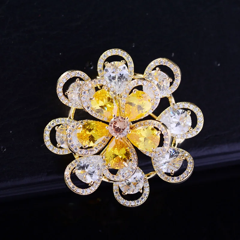 Korean Version of Zircon Corsage Flower Brooch Atmospheric Flower Pin Jewelry Creative Coat Suit High-end Accessories