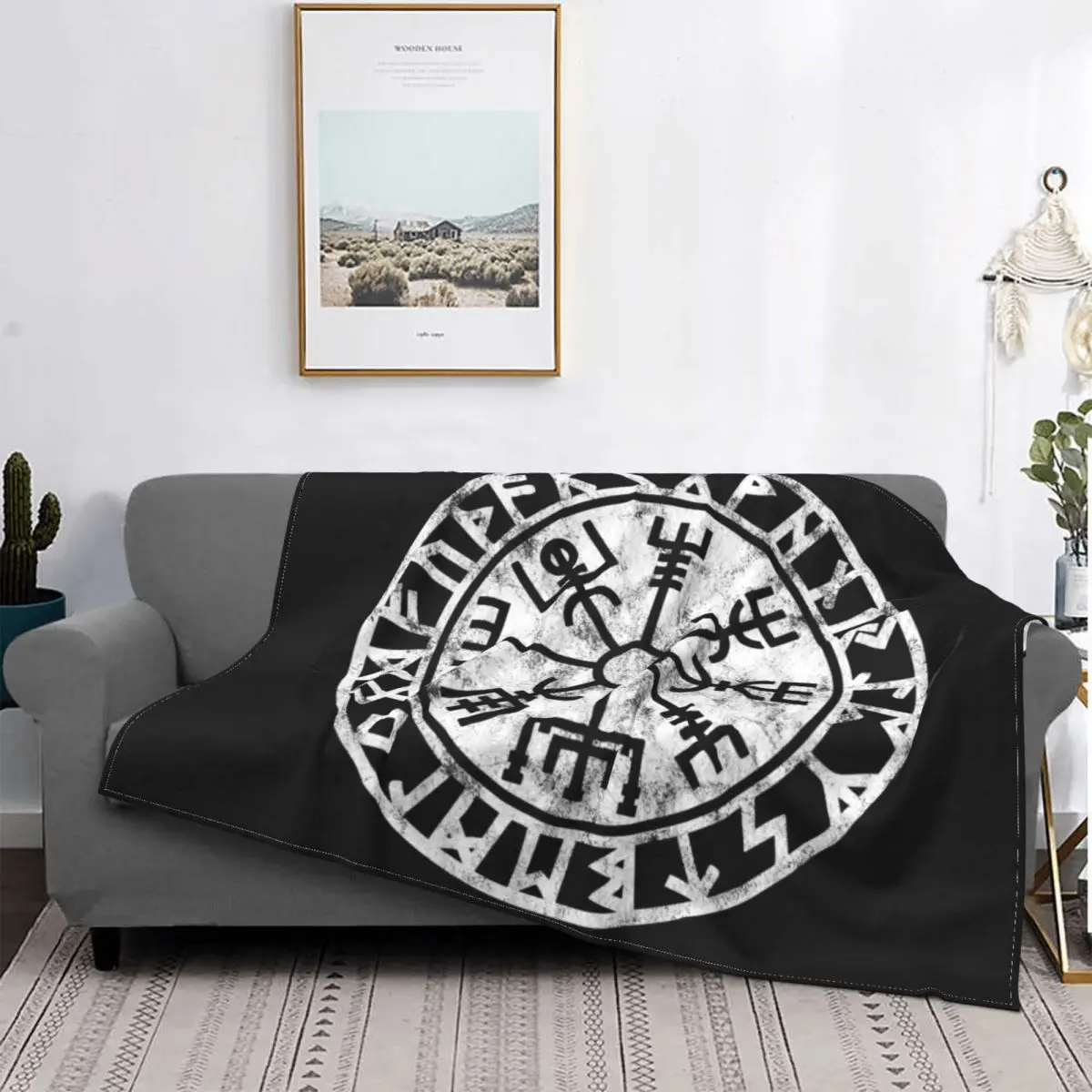

Vintage Vegvisir Symbol Blankets Warm Flannel Norse Viking Compass Throw Blanket for Bedding Couch Bedspread