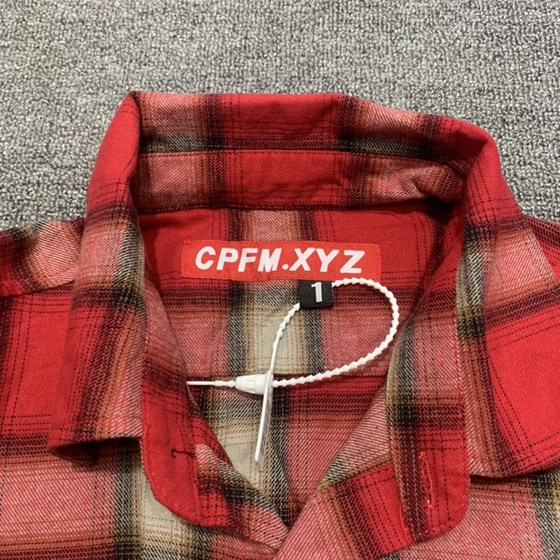 High Quality Men Women 1:1 CPFM.XYZ Check Shirt Red Plaid Shirts Street All-match Youth Popular Lapel |