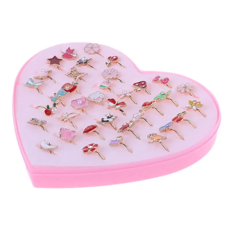 

Girls Cartoon Ring Toy Adjustable Metal Ring 5Pcs Finger Rings Bulk Kids Funny Jewelry Flea Market Party Supply Gift