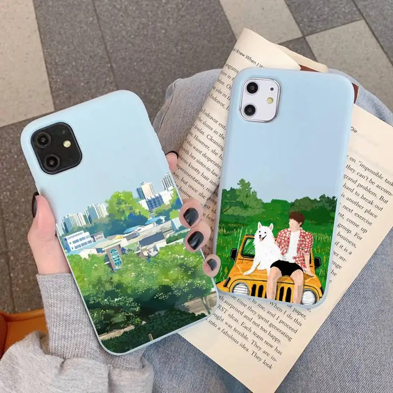 

Aesthetic Art Painted Pattern Mountain Scenery Phone Case for iPhone 11 12 Pro Xs Max 8 7 6 6S Plus X XR Solid Candy Color Case