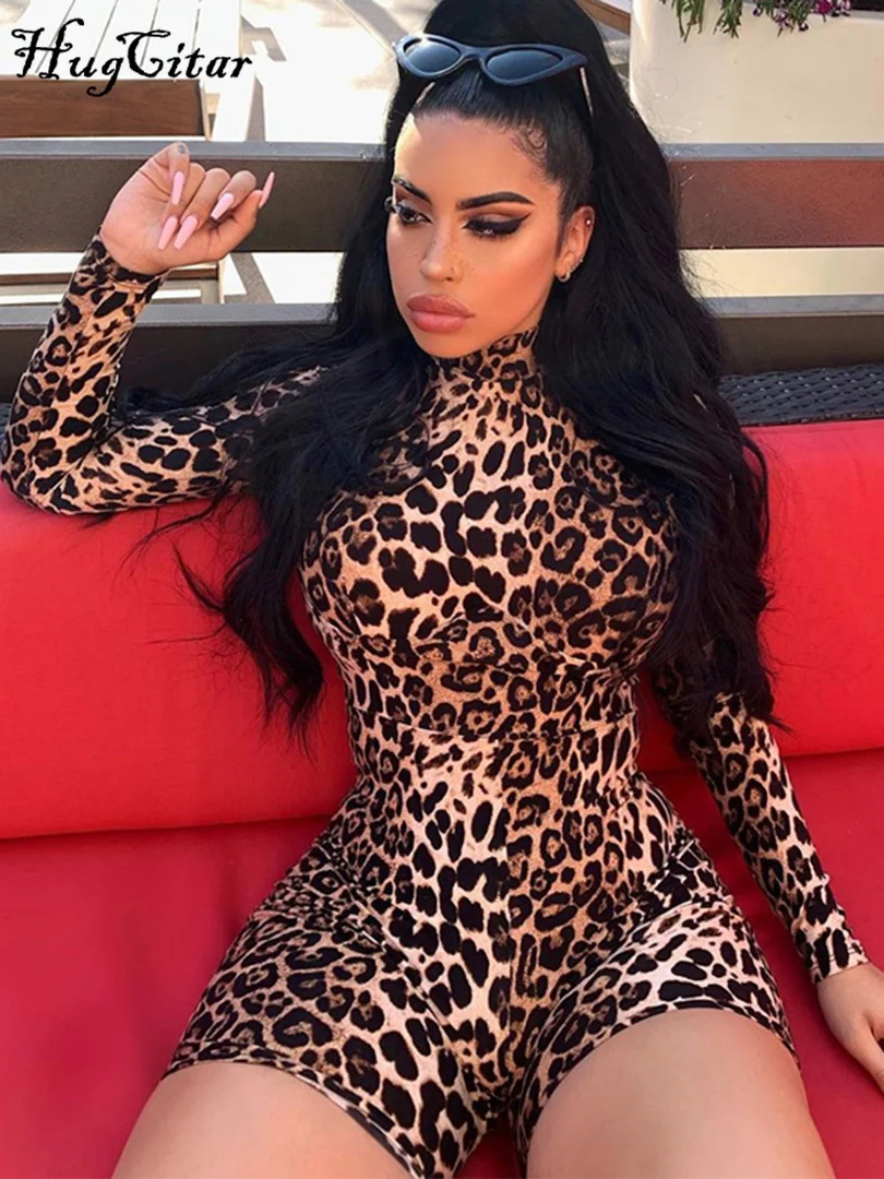 

NEW 2019 long sleeve tiger leopard print sexy bodycon playsuit autumn winter women streetwear club body fall cute outfits