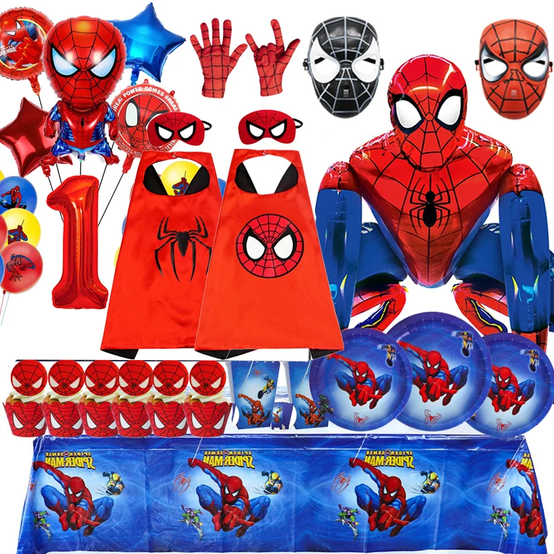 Globos de superhéroe de Spiderman en 3D, juego de vajilla para fiesta de cumpleaños, vasos de papel de aluminio, Globos de aire