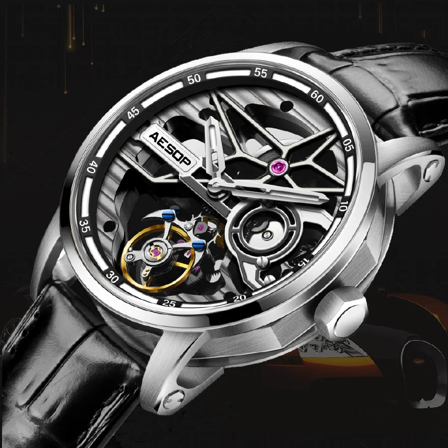 

AESOP Men Flying Tourbillon Mechanical Full Skeleton Waterproof Watches Top Brand Luxury Watch for Men Sapphire With Diamond Man