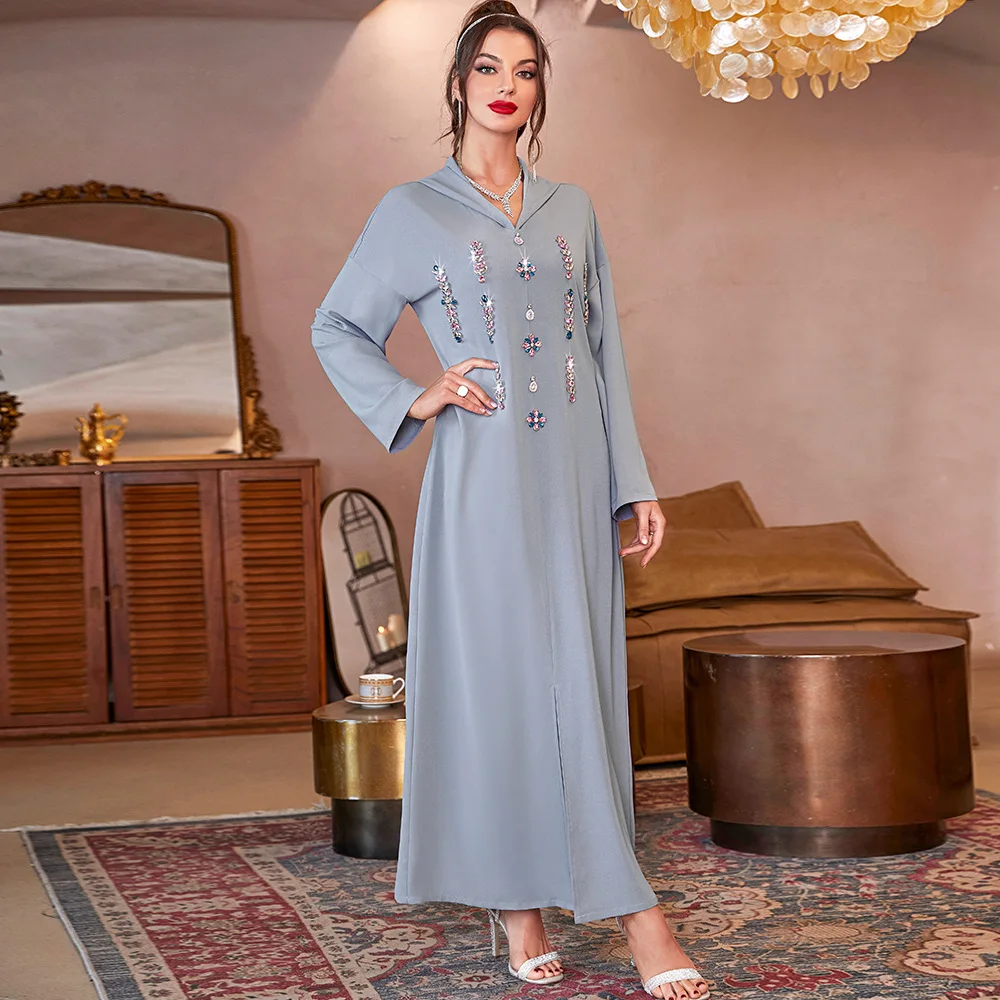 Women Party Long Arabic Dress Abayas for Women Dubai Grey Caftan Evening Dresses Moroccan Kaftan Robe Musulmane Longue Djellaba