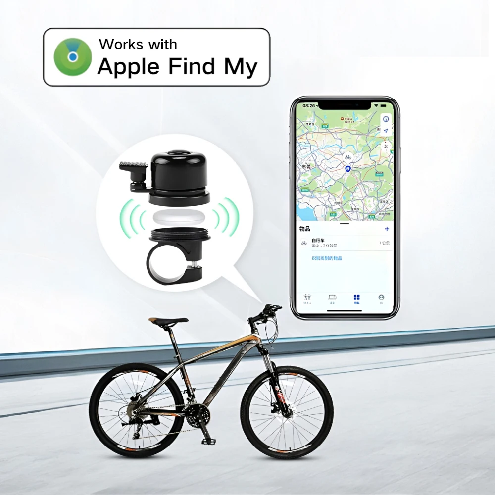 Фото Противоугонный локатор iOS, велосипедный звонок, трекер, подходит для Apple Find My Program, умный велосипед, устройство защиты от потери, модель звонка №1