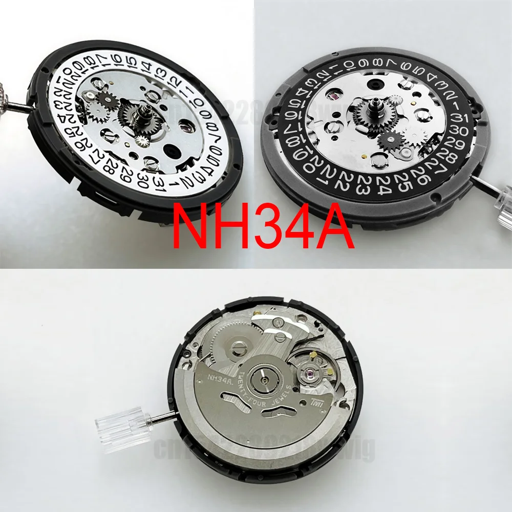 High Accuracy Movement GMT 24 Hours Hands Japan Original Parts NH34A Black/White Date at 3.0 NH34 Automatic Mechanical Movement