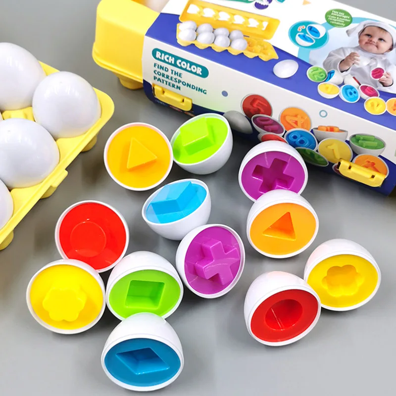 Huevos inteligentes Montessori para niños, rompecabezas 3D de 6 piezas, juguete educativo de aprendizaje de matemáticas, forma de Color, reconocimiento de partido, huevo de Pascua
