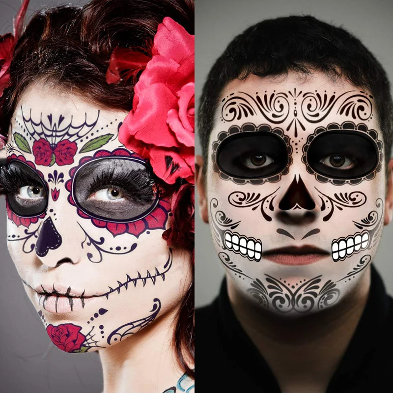 

Sdotter Halloween Temporary Face Tattoos, 1 Sheets Floral Day of the Dead Sugar Skull Face Tattoo Kit Halloween Tattoos