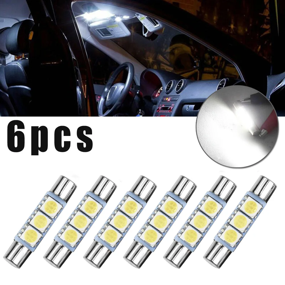 

6pcs 12V Car SunVisor Makeup Mirror Lights 5050 3SMD 6641 6614F 6000K Xenon White Super Bright LED Bulb Car Accessories