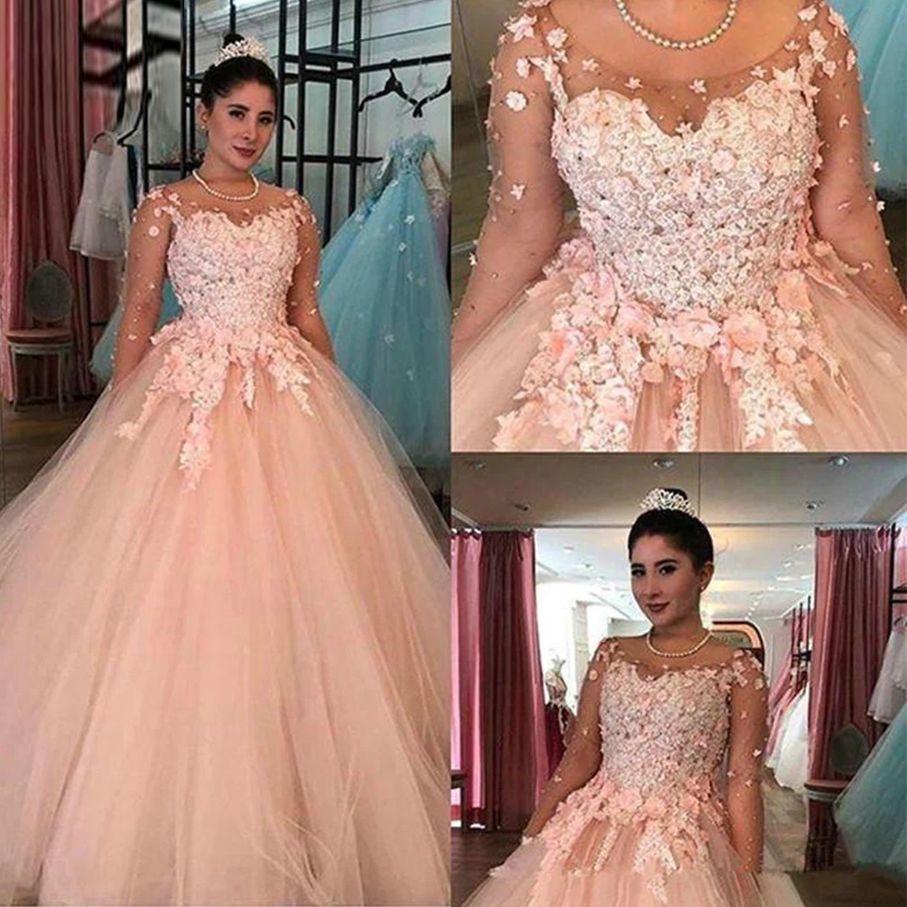 ANGELSBRIDEP румяна глубокий вырез бальное платье платья для Quinceanera с длинным рукавом