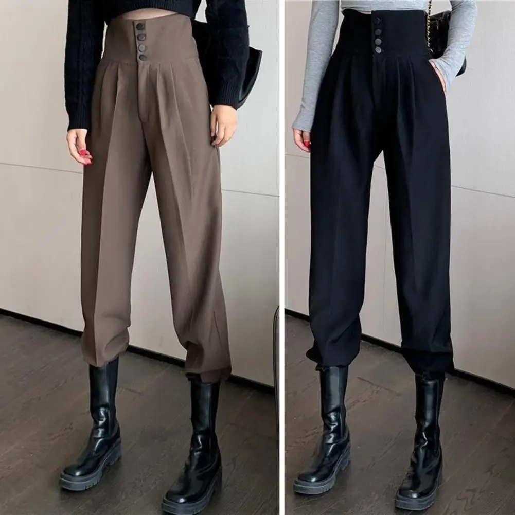 

Women Harem Pants Solid Color High Waist Loose Ankle Tied Streetwear Spring Autumn Korean Style Pleated Cargo Trousers for Daily