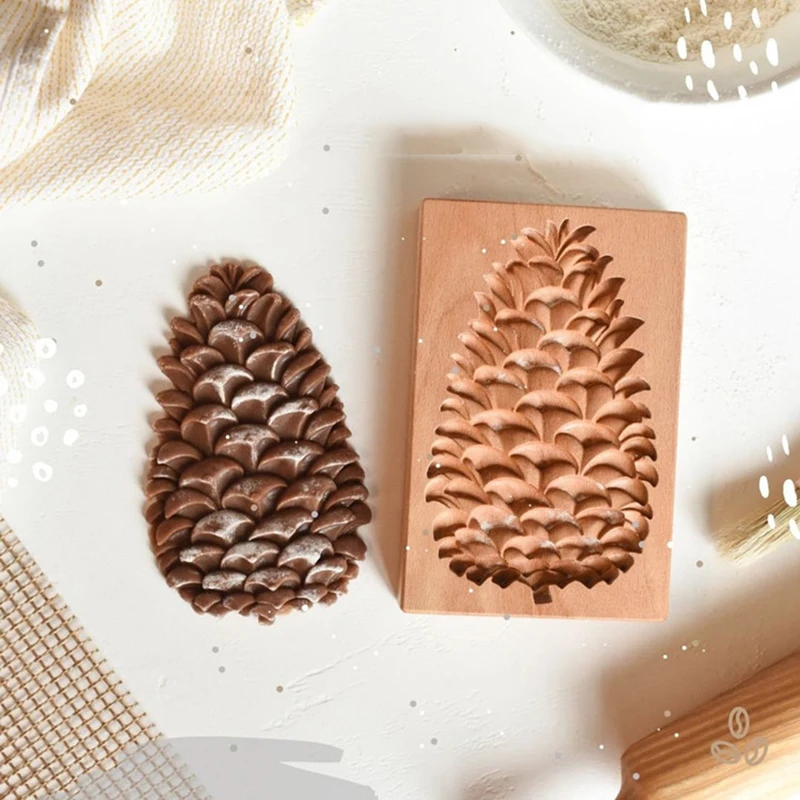 

Wooden Pine Cone Animal Flower Shape Cookie Mold 3D Biscuit Embossing Craft Decorating Baking Tools Suitable for Kitchen DIY