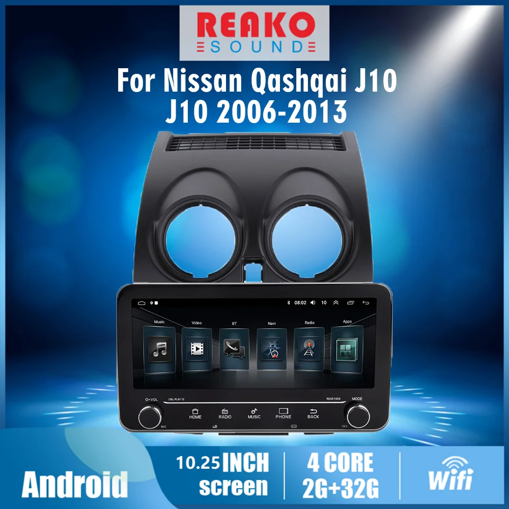 

Автомобильный мультимедийный видеоплеер для Nissan Qashqai J10 2006-2013 2din 10,25 Android, аудио FM BT GPS-навигация, головное устройство