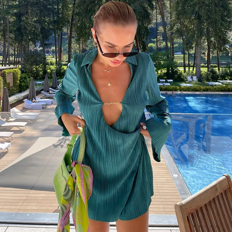 Cross Border European And American Women's Clothing 2023 Autumn New Lapel Long Sleeved Loose Fitting Spicy Girl Home Wear Top
