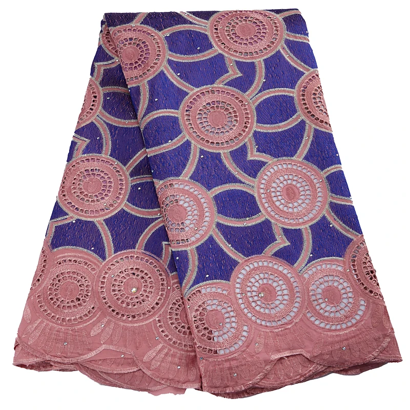 Новый дизайн африканские сухие кружева высокое качество хлопчатобумажная ткань из Дубая Siwss кружева ткань персик + синий швейцарская вуаль кружева в Швейцарии Y2854