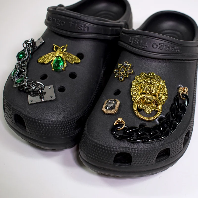 6PCS/lot Shoe Charms Decoration Buckle Pins Gem chain fireflie Chinese retro decoration JIBZ DIY Combiation for croc Friend Gift