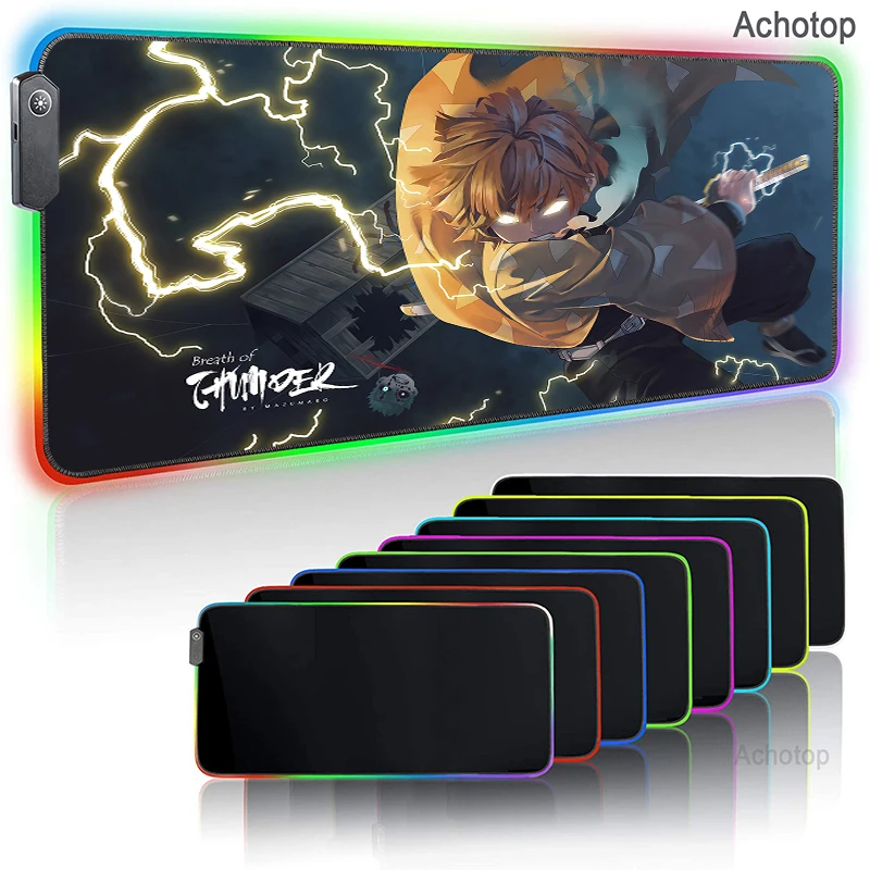 

RGB Demon Slayer Mouse Pad Anime Large PC Gamer Keyboard Desk Mat Gaming Accessories Carpet Kawai Computer Table Laptop Mousepad