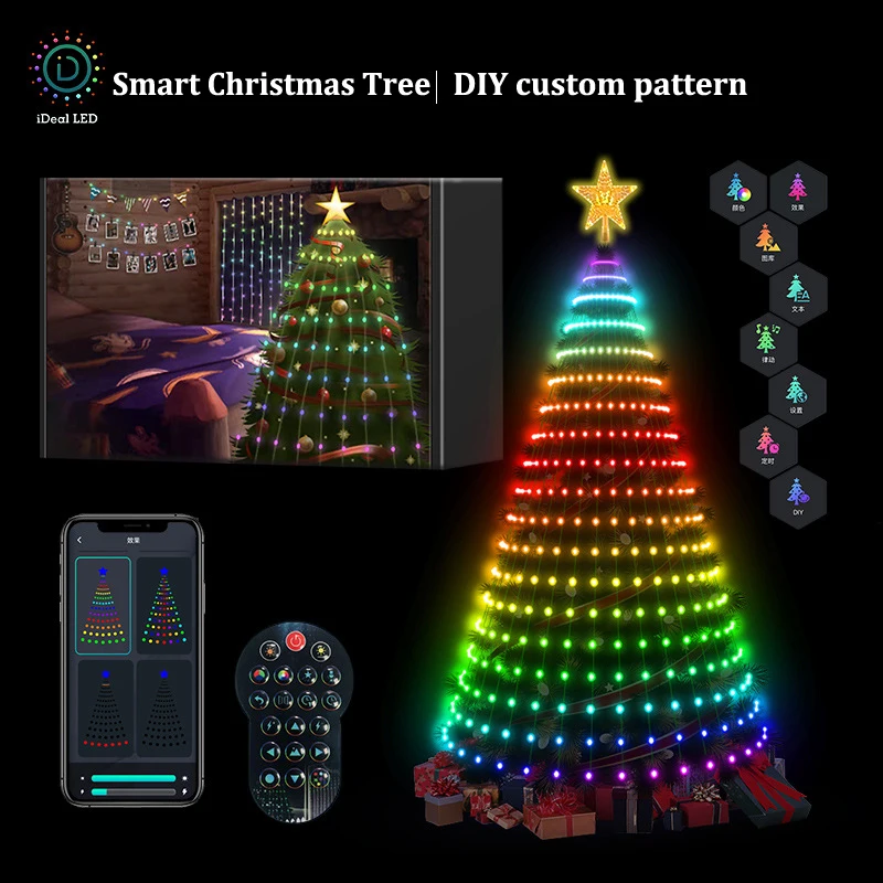 Smart Christmas Tree Lights String Multicolor LED Festoon Fairy Light Bluetooth Control Garland For Wedding Room Decoration 2023