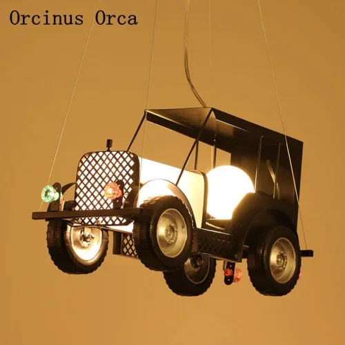 Retro-industrial style automobile chandelier dining room boys bedroom children's lamp creative LED iron pendant