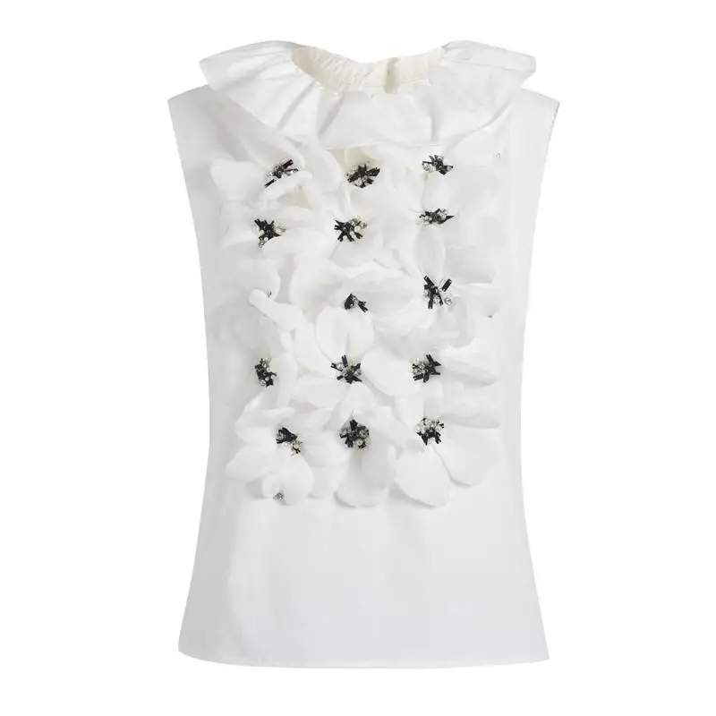Женская рубашка-жилет с объемными цветами белая блузка-жилет без рукавов