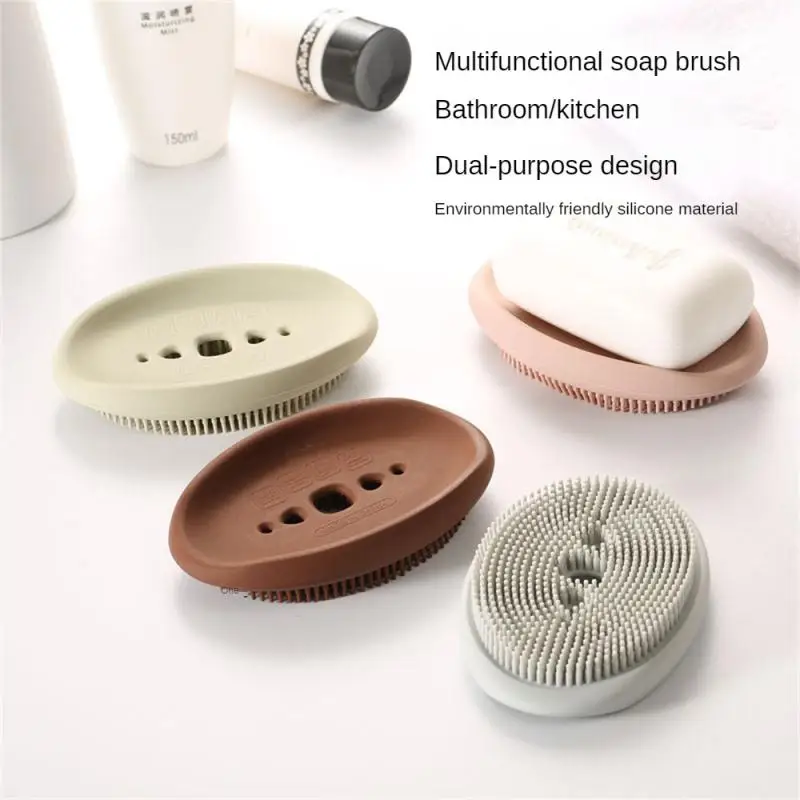 

Creative Shower Soap Dish With Brush Nordic Soap Box Brush Multifunctional Home Storage Soap Holder Household Soap Tray Silicone