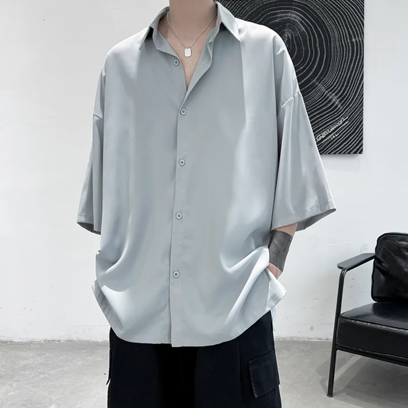 Privathinker Half Sleeve Men Solid Shirts Summer Casual Oversize Blouses White Fashion Male Cardigan Vintage Korean Clothing