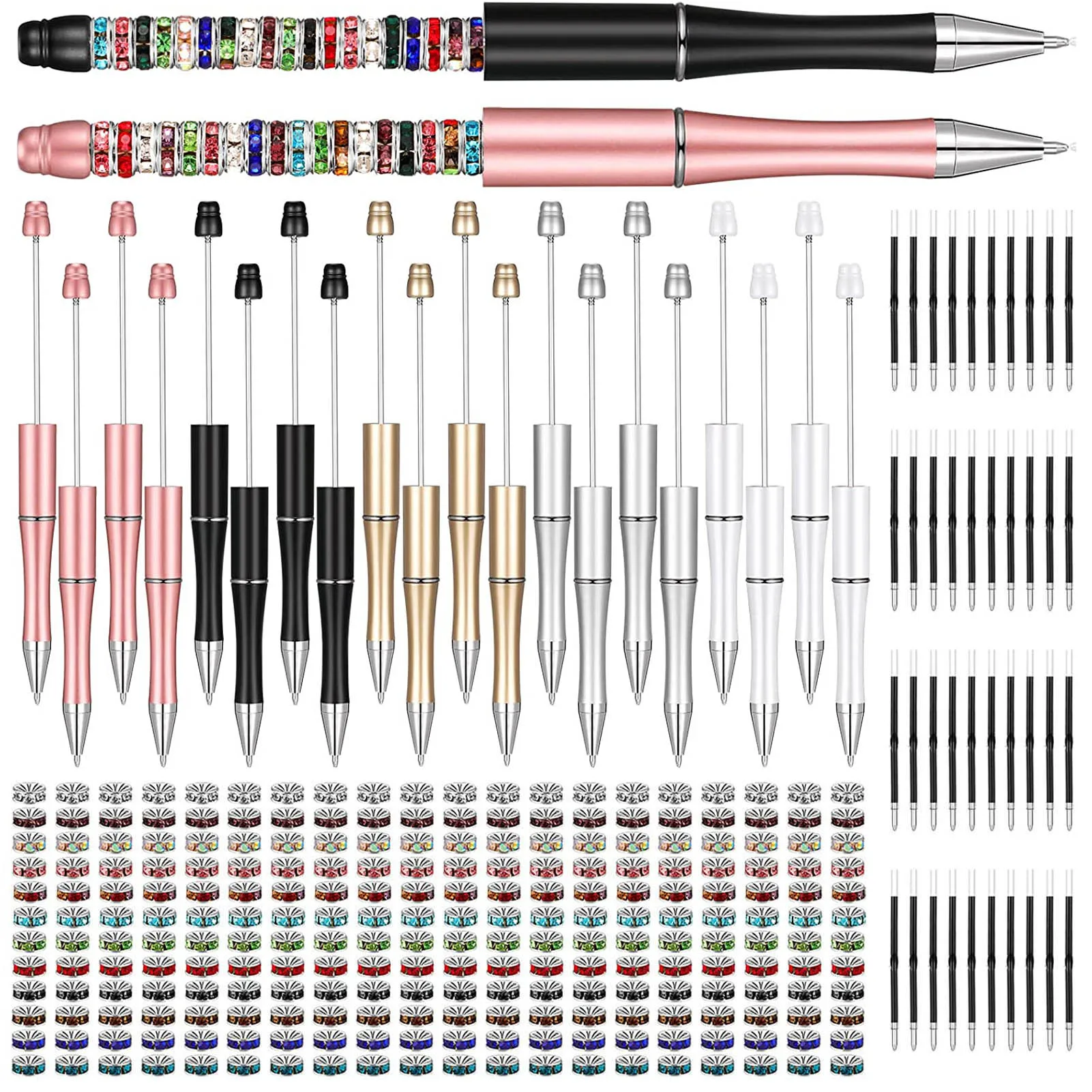 

Beadable Pen Assorted Bead Pens With Quickly Dry Black Ink Ballpoint Pens With 8 Mm Silver Spacer Beads Beadable Pens Supplies