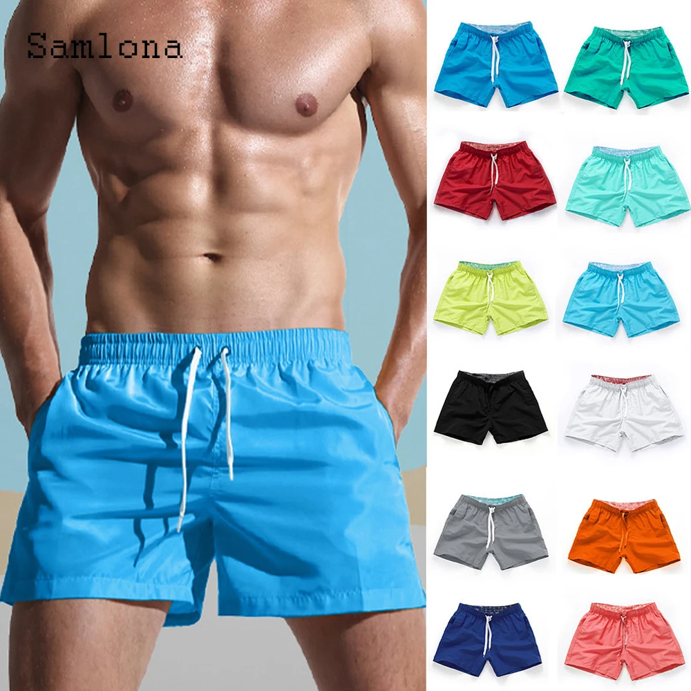 Samlona Plus size Men Casual horts Male Stand Pocket Shorts 2022 Summer Hotpants Mens Elastic Waist Beach Short Pants
