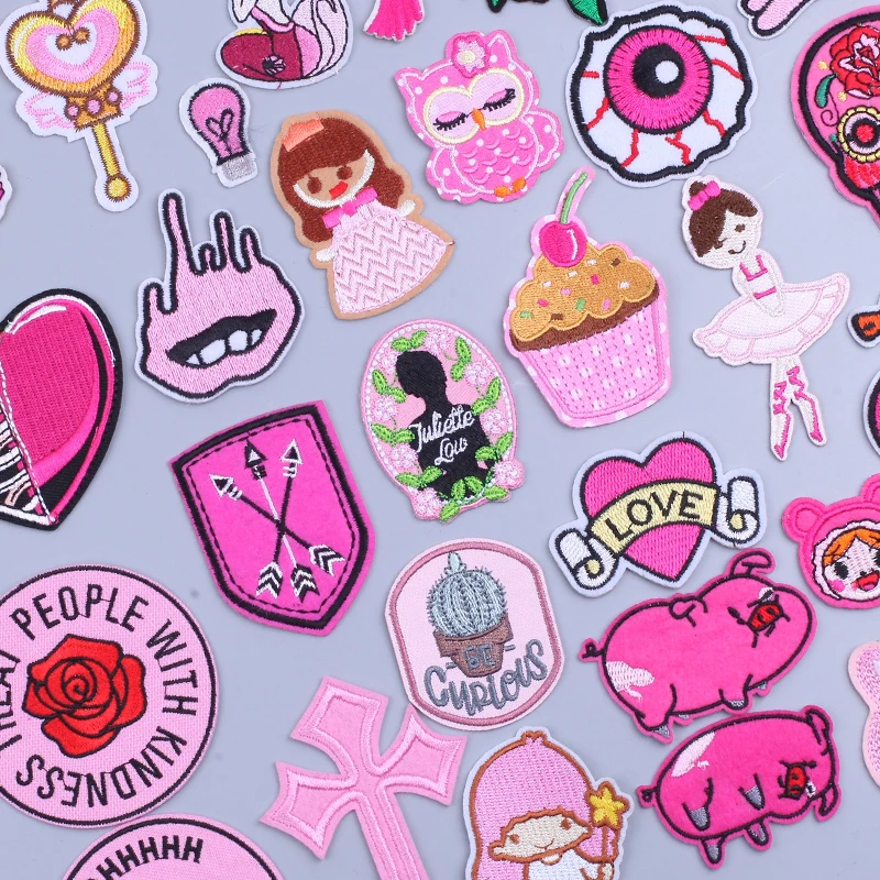 

Cartoon Kawaii Pink Girl Embroidered Patches for Clothing Thermoadhesive Patches Velcro Patch Anime Children Diy T-shirt Badges