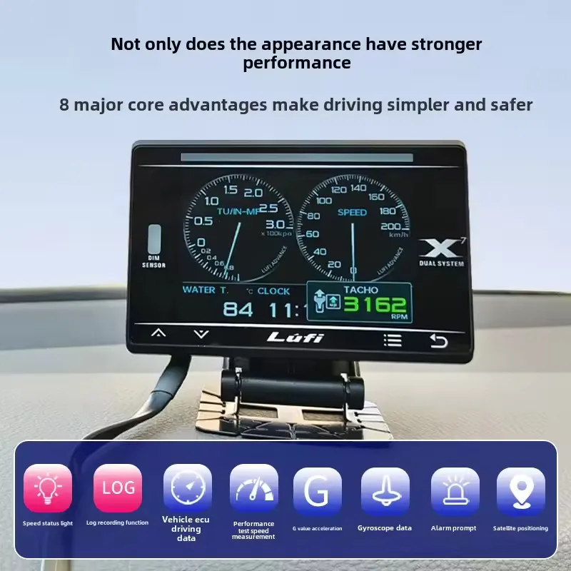 Фото LUFI X7 Gauge 4-й OBD GPS Проекционный дисплей Давление масла с турбонаддувом Температура масла G Значение Гироскоп ЖК-дисплей со светодиодом RGB №2