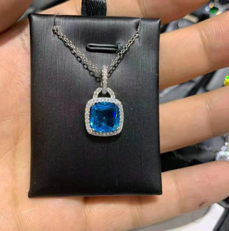 

ANGLANG Bright Blue/Pink/Yellow Cubic Zirconia Square Pendant Necklace for Women High Quality Fashion Necklaces Party Jewelry