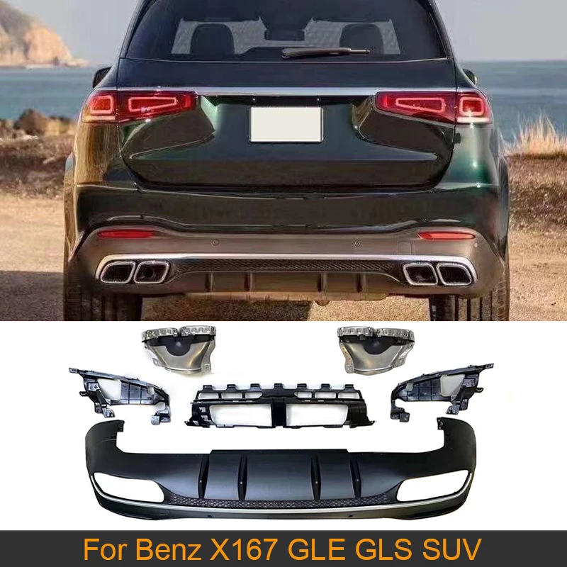 

Rear Bumper Diffuser Lip Spoiler For Mercedes Benz X167 GLE SUV 2020 2021 PP Rear Bumper Diffuser Lip With Exhaust Tips
