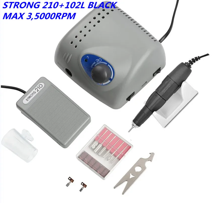 

NEW STRONG 210 102L 65W 35000RPM Electric Nail Drill Machine Model 102L Black Handpiece Manicure Pedicure Nail File Bit Nail Art