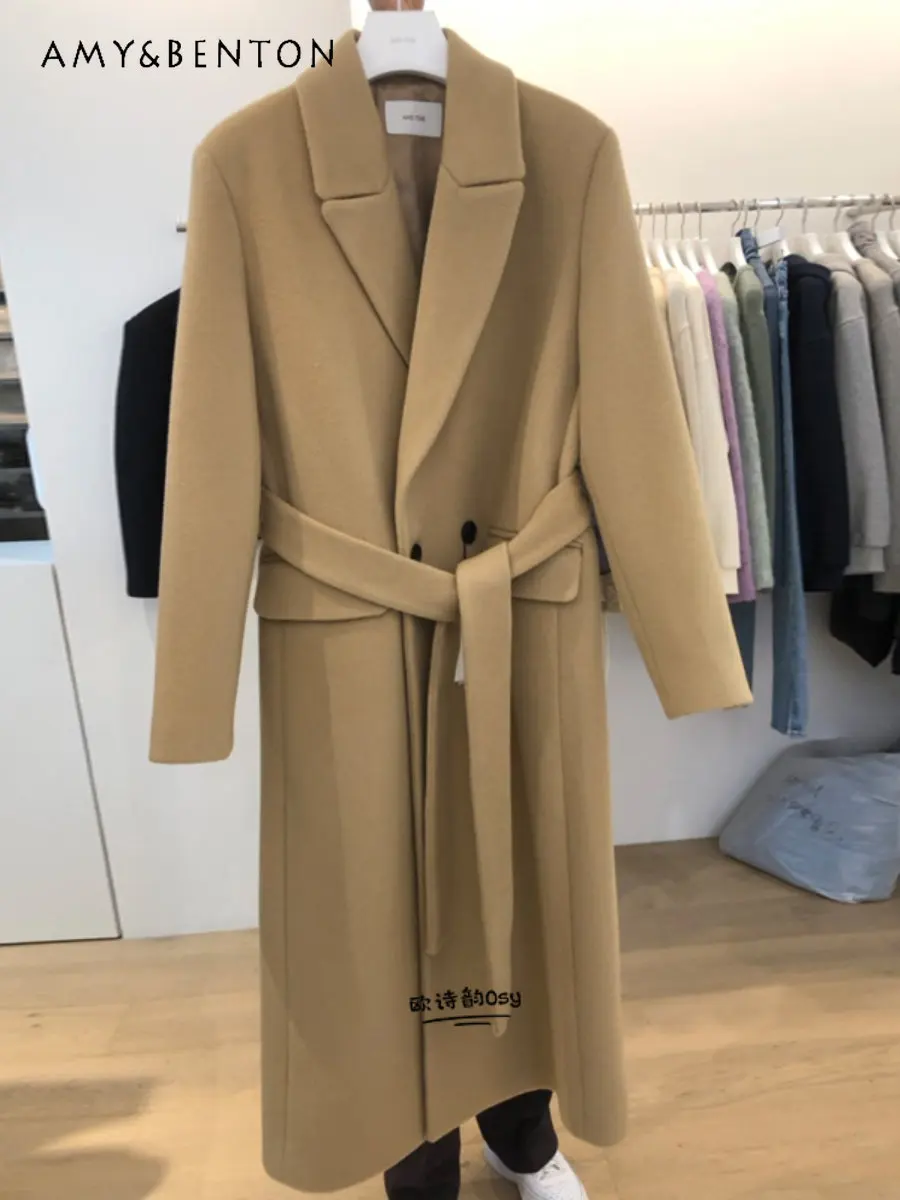 

Autumn Winter New Korean Style Loose Clothes Thick Lace-up Mid-Length Woolen Coat Female Temperament Versatile Woolen Coat