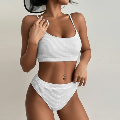 Swimwear Women 2023 Ribbed Bathing Suit Female Push Up Bikini Set Biquini Beachwear High Waist Bikini Women's Swimsuit