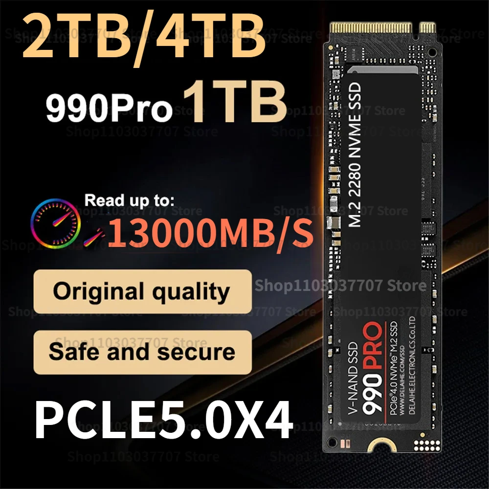 

4TB SSD 990 PRO PCIe 5.0 NVMe 4.0 M.2 2280 1TB 2TB 13000MB/S SSD Internal Solid State Hard Drive For Laptop Desktop MLC PC PS5