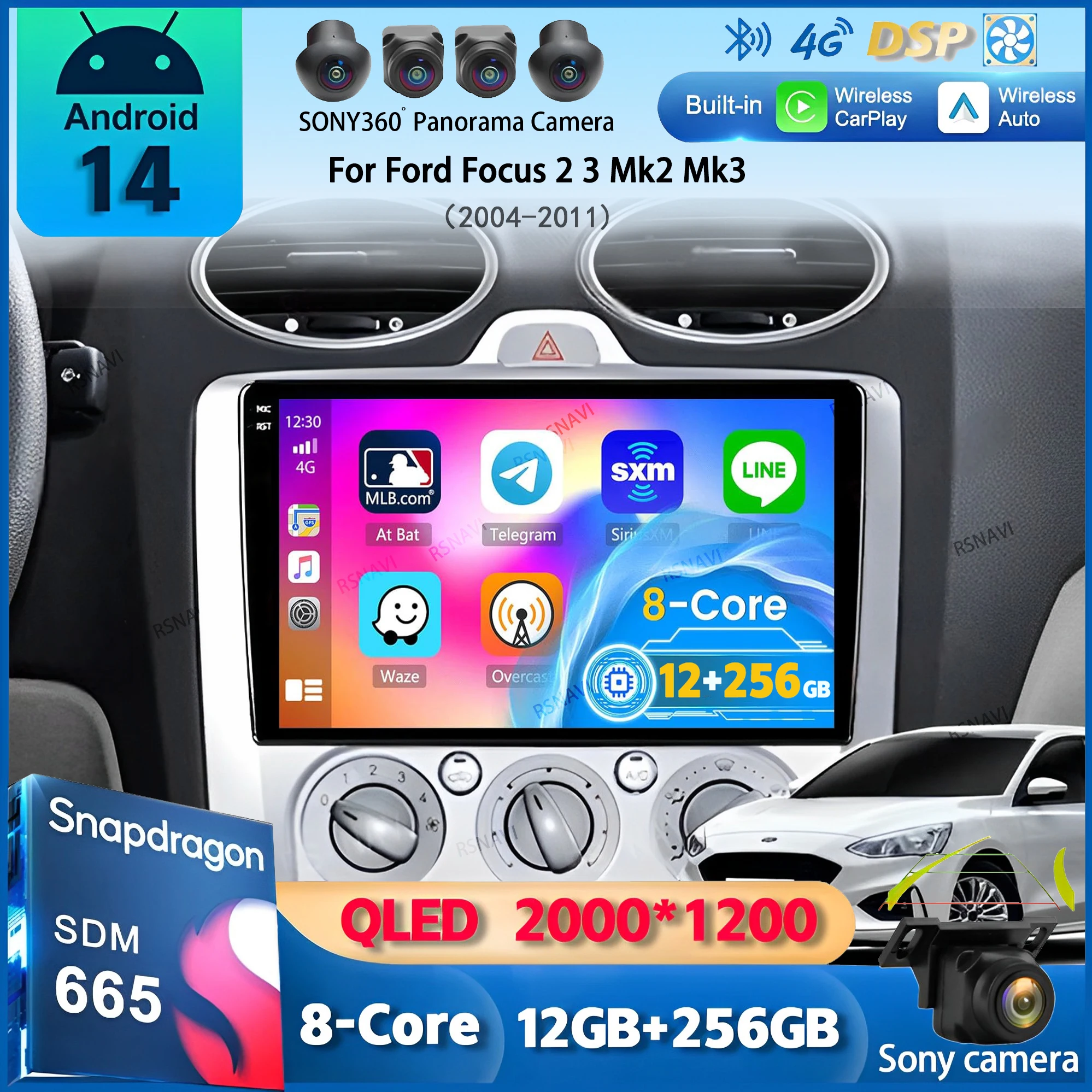 Android14 Carplay Автомобильный радиоприемник для Ford Focus 2 3 Mk2 Mk3 2004-2008 2009 2010 2011 Навигация GPS