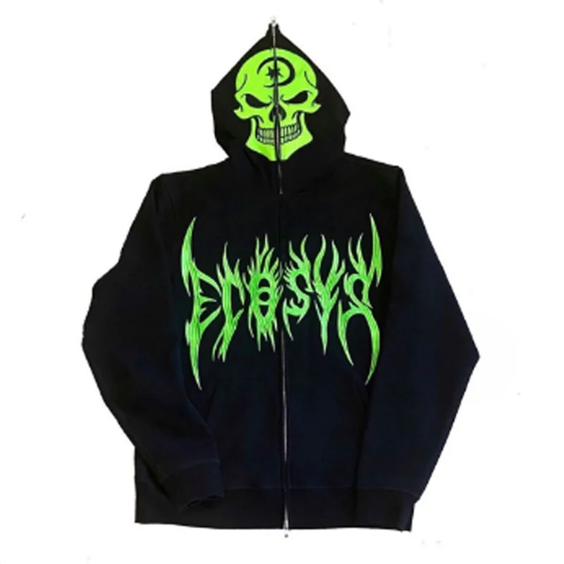 

New Fashion Women Goth Retro Hoodie Long Sleeve Printing Patchwork Loose Zipper Gothic Style Skull Ladies Hoodie For Winter