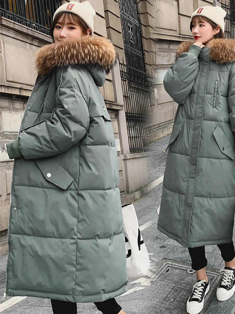 AOSSVIAO 2023 Long Winter Coat Women Hooded Down Parka Ladies New Warm Winter Jacket Women Loose Big Fur Collar Jacket Coat