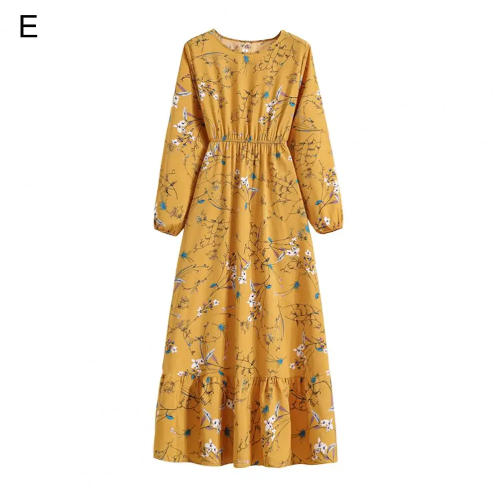 

Female Dress Crew Neck Lightweight High-Waist Ladies Autumn Floral Print Slim Maxi Dress Maxi Dress Streetwear