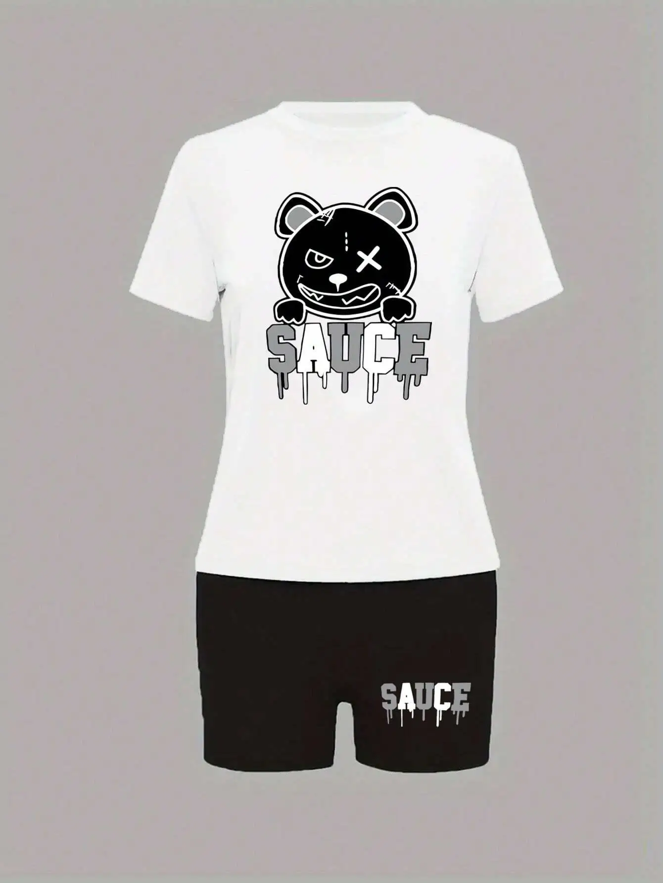 Женский хлопковый комплект из футболки и шорт с принтом медведя