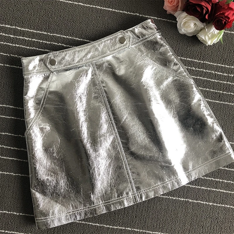 

Новинка весна-лето 2022, дизайнерская женская Высококачественная натуральная кожа с высокой посадкой, серебристые юбки C797