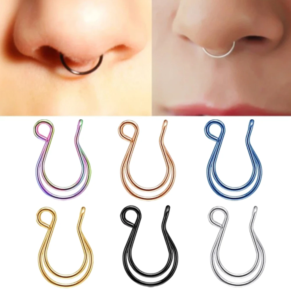 

Кольца для имитации перегородки в носу, кольца из нержавеющей стали с искусственной перегородкой, клипса для не пирсинга на носу, для пирсин...