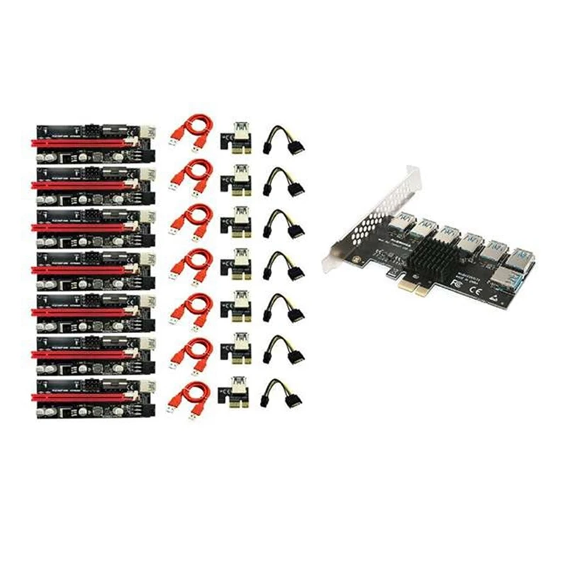 

PCIE жесткий диск расширения карты PCIE X1 до 7 портов USB3.0 VER009S 1X до 16X Графический Удлинитель Набор для майнинга BTC