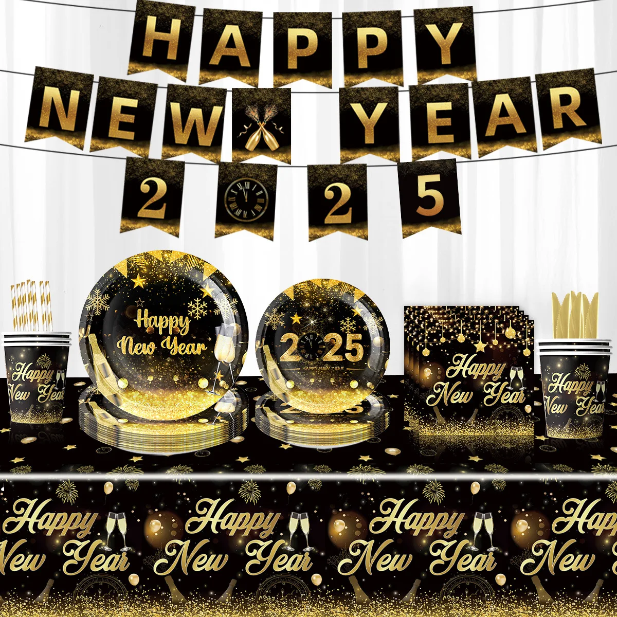 Черно-Золотая одноразовая посуда обеденная тарелка скатерть для чашек